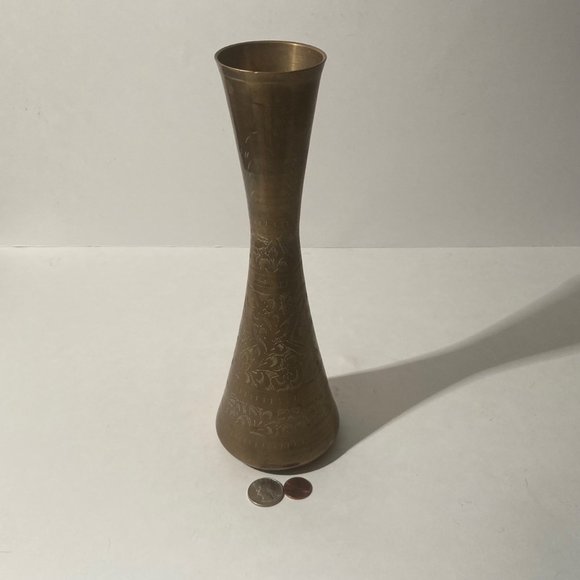Other Vintage Metal Brass Vase Heavy Duty Nice Quality Etched Nice